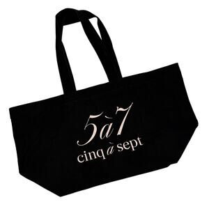 Cinq à Sept Canvas Tote Bag Black White Logo Large Shoping NYC